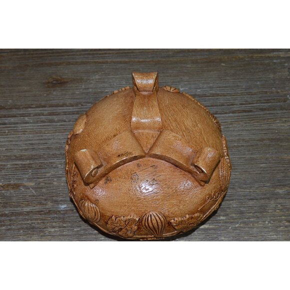 Vintage Faux Wood Carved Mold Resin Footed Floral Leaf Design Bowl Dish Display - Picture 5 of 11
